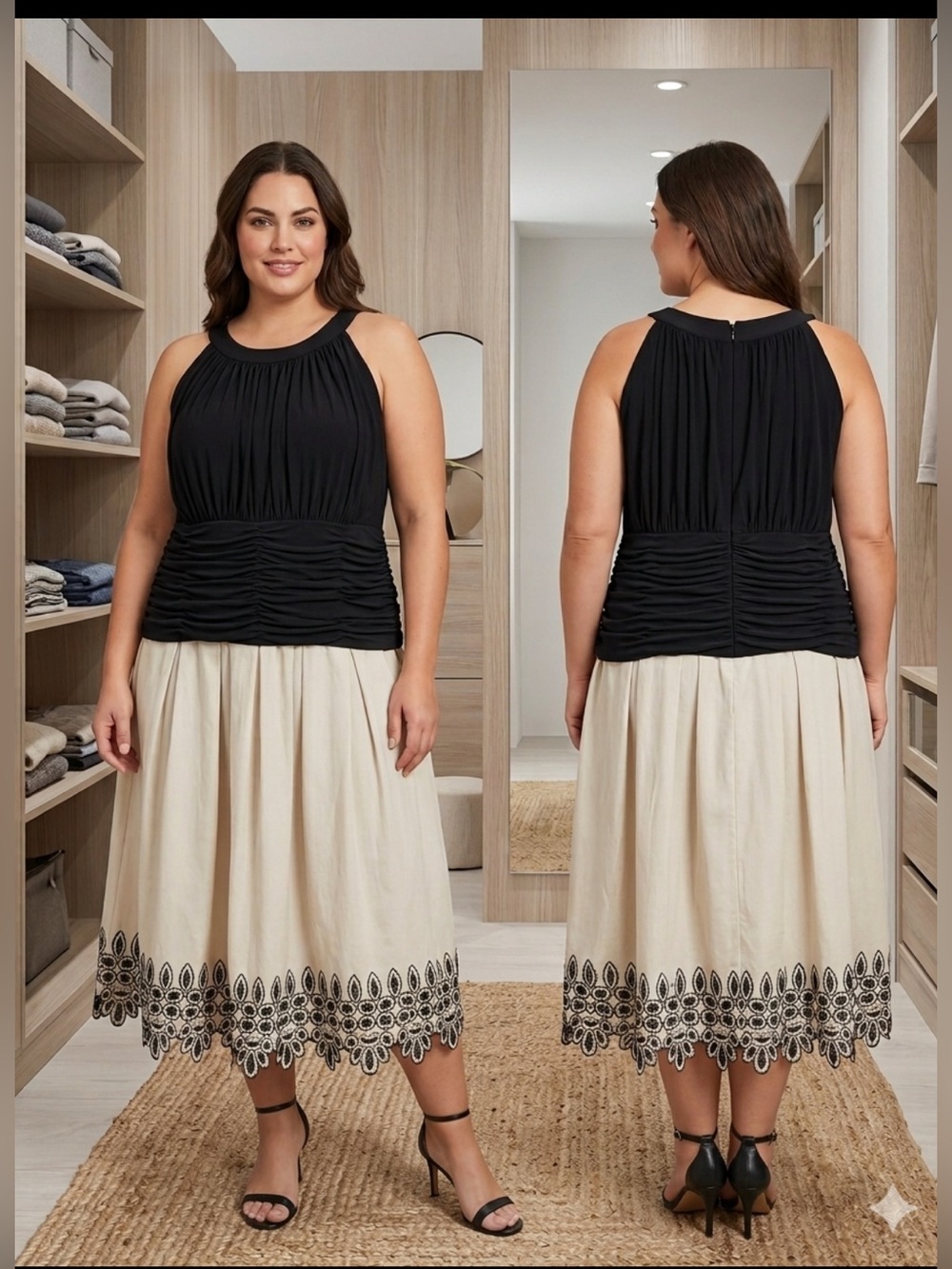 Suzi Chin for Maggy Boutique Ruched Embroidered Drop Waist Midi Dress 20W